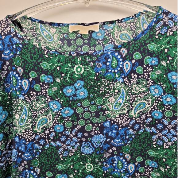 Michael Kors Paisley Floral Flutter‎ Sleeve Cinch Side Short Sleeve Blouse - Picture 6 of 14